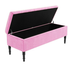 137Cm Paris Striped Ottoman Storage Bench- Plush Velvet Shoe Bench - Pink Upholstery Footstool With Storage - thumbnail 5