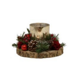 Christmas Tea Light Candle Holder - Gold Holder With Red Rose & Pine Cone - thumbnail 2