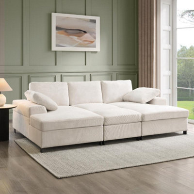 Home Detail Daniel Small U-Shaped Sofa With Storage Footstool, Cream Linen - image 1