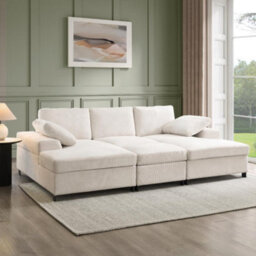 Home Detail Daniel Small U-Shaped Sofa With Storage Footstool, Cream Linen