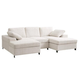 Home Detail Daniel Small U-Shaped Sofa With Storage Footstool, Cream Linen - thumbnail 3
