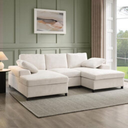 Home Detail Daniel Small U-Shaped Sofa With Storage Footstool, Cream Linen - thumbnail 2