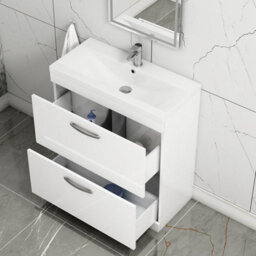Royal Bathrooms Turin Gloss White 800mm Floor Standing Vanity Unit 2 Drawer With Mid-Edge Basin Sink - thumbnail 3
