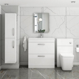 Royal Bathrooms Turin Gloss White 800mm Floor Standing Vanity Unit 2 Drawer With Mid-Edge Basin Sink - thumbnail 2