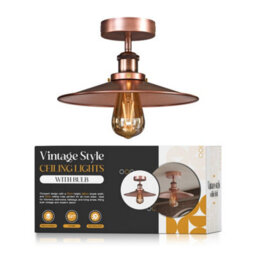 Vintage Flush Mount Ceiling Light E27 With 22Cm Copper Shade Easy Fit Durable Metal Industrial Ceiling Lighting Fixtures - thumbnail 1