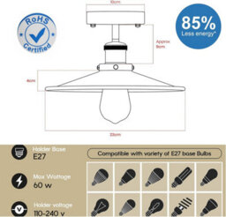 Vintage Flush Mount Ceiling Light E27 With 22Cm Copper Shade Easy Fit Durable Metal Industrial Ceiling Lighting Fixtures - thumbnail 3