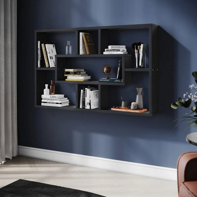 Black Bookcase Shelves White Wall Mounted Space Saving Floating Display Home - image 1
