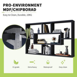 Black Bookcase Shelves White Wall Mounted Space Saving Floating Display Home - thumbnail 5