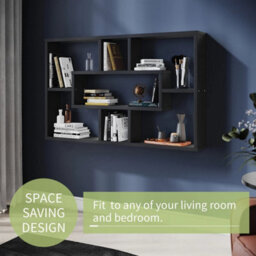 Black Bookcase Shelves White Wall Mounted Space Saving Floating Display Home - thumbnail 3
