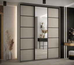 Arte Dakota V Sleek Cashmere & Black Sliding Door Wardrobe 1900mm H2350mm D600mm With Mirrored Door, Two Hanging Rails, Ten Shelves - thumbnail 2