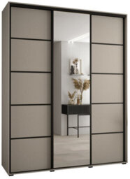 Arte Dakota V Sleek Cashmere & Black Sliding Door Wardrobe 1900mm H2350mm D600mm With Mirrored Door, Two Hanging Rails, Ten Shelves - thumbnail 1