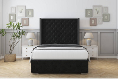 "Sloomy Arundel Black Plush Bed Frame With Mattress With 50""  Upholstered Wingback Headboard 6' Super King" - image 1