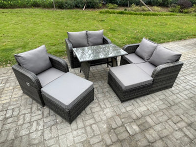 Fimous Outdoor Garden Furniture Sets 7 Seater Rattan Furniture Wicker Patio Sofa Patio Conversation Set With 2 Big Footstool - image 1