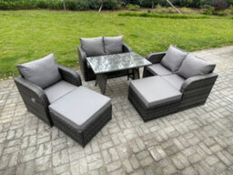 Fimous Outdoor Garden Furniture Sets 7 Seater Rattan Furniture Wicker Patio Sofa Patio Conversation Set With 2 Big Footstool - thumbnail 1