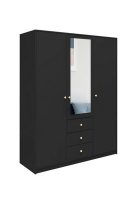 Arte Modern Black Matt Siena D3 Wardrobe 149Cm - Sleek Mirror & Stylish Storage - image 1