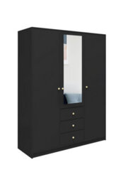 Arte Modern Black Matt Siena D3 Wardrobe 149Cm - Sleek Mirror & Stylish Storage - thumbnail 1