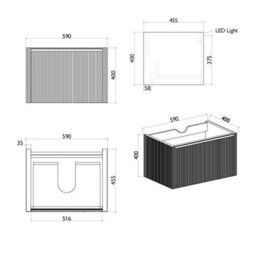 Plum&clay Zion Fluted White Wall Hung Drawer Vanity Unit & Basin Set (W)600mm - thumbnail 7