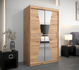 Arte Morocco Contemporary 2 Mirrored Sliding Door Wardrobe 5 Shelves 2 Rails Oak Artisan Effect (H)2000mm (W)1200mm (D)620mm - thumbnail 2