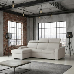 Oslo M 2Rlc Mdf Chipboard Corner Sofa Bed Universal Storage Adjustable Headrests Freestanding Back 235X170X85 Cream - thumbnail 1
