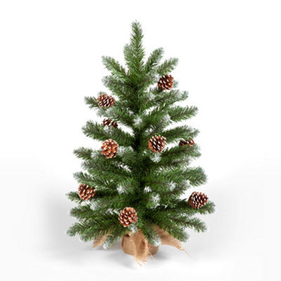 Snowtime 60Cm Mini Frosted Norway Tree With Pine Cones