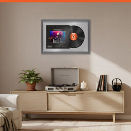 "AK Frames 25X17"" Dark Grey Modern Vinyl Record Frame With Silver Mount For 12 Inch Lp Cover & Disc - Overlapped Design" - thumbnail 8