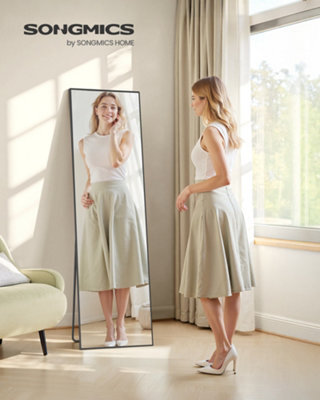 LEDREM Full Length Mirror, Rectangle Full Body Floor Mirror With Stand, Aluminium Alloy Frame, Tempered Glass, Matte Black - image 1
