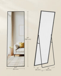 LEDREM Full Length Mirror, Rectangle Full Body Floor Mirror With Stand, Aluminium Alloy Frame, Tempered Glass, Matte Black - thumbnail 6
