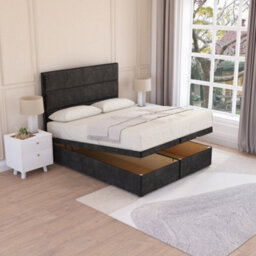 Sloomy Texas End Lift Ottoman Bed 6Ft With Sprung Memory Mattress - Black Plush & Headboard- Super King - thumbnail 2