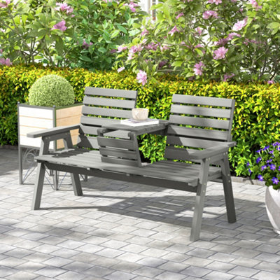 Outsunny Convertable 3-Seater Wood Bench Table Garden W/ Armrests Grey - image 1