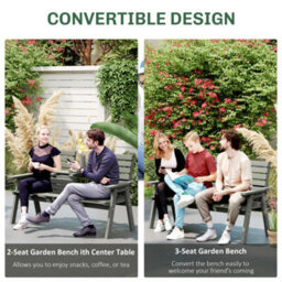 Outsunny Convertable 3-Seater Wood Bench Table Garden W/ Armrests Grey - thumbnail 4