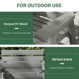 Outsunny Convertable 3-Seater Wood Bench Table Garden W/ Armrests Grey - thumbnail 5