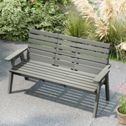 Outsunny Convertable 3-Seater Wood Bench Table Garden W/ Armrests Grey - thumbnail 7