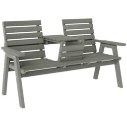 Outsunny Convertable 3-Seater Wood Bench Table Garden W/ Armrests Grey - thumbnail 2