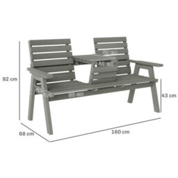 Outsunny Convertable 3-Seater Wood Bench Table Garden W/ Armrests Grey - thumbnail 3