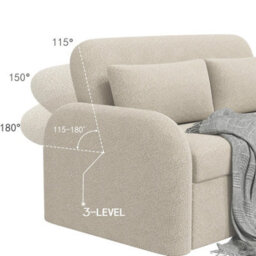 Noma 2-Seater Boucle Sofa Bed - Modern Pull-Out Bed With Cushions For Living Room / Guest Room - Bed: 149Cm (W) 190Cm (L) - Beige - thumbnail 9