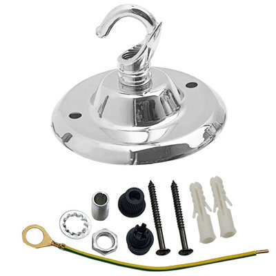 Ceiling Rose With Hook Round Metal Pendant Light Fitting 75mm Chrome Canopy Cover Plate For Chandeliers And Hanging Lamps - image 1
