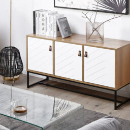 Wyld And Coco Novahome Sideboard 3 Doors 62 X 112 Cm - White And Light Wood Matt Finish - thumbnail 2
