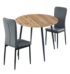 Hallowood Furniture Cullompton Small Round Dining Table 90Cm With 2 Faux Leather Grey Chairs - thumbnail 8