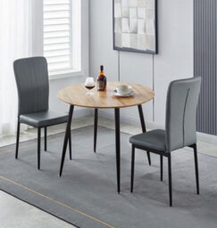 Hallowood Furniture Cullompton Small Round Dining Table 90Cm With 2 Faux Leather Grey Chairs