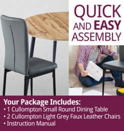 Hallowood Furniture Cullompton Small Round Dining Table 90Cm With 2 Faux Leather Grey Chairs - thumbnail 7