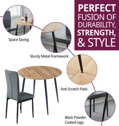 Hallowood Furniture Cullompton Small Round Dining Table 90Cm With 2 Faux Leather Grey Chairs - thumbnail 2
