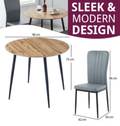 Hallowood Furniture Cullompton Small Round Dining Table 90Cm With 2 Faux Leather Grey Chairs - thumbnail 3