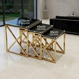 Home Luxe Interiors Aida Black Ceramic Gold Base Nest Of 3 Square Side Tables Set - thumbnail 5