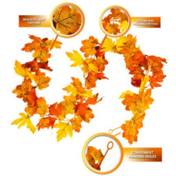 Pelle & Sol Pelle And Sol Artificial Maple Leaves Autumn Garland - (2-Pack) - Plant Autumn Decor - For Indoor Outdoor Christmas Decorations - thumbnail 2