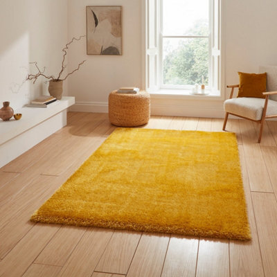 Yellow Plain Shaggy 45mm Thick Stain-Resistant Rug For Bedroom, & Dining Room, Easy To Clean Modern Rug-60Cm X 120Cm - image 1