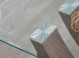 Modernique Nuovo Coffee Table, Tempered Clear Glass Top With Cross Leg In Brown - thumbnail 3