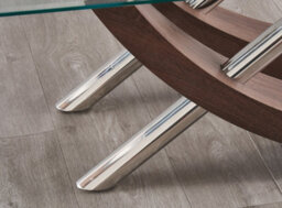 Modernique Nuovo Coffee Table, Tempered Clear Glass Top With Cross Leg In Brown - thumbnail 2
