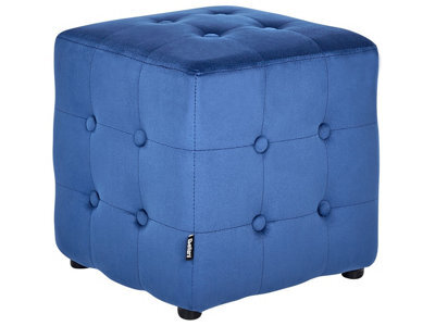 Wyld And Coco Blue Velvet Cube Pouffe - Button-Tufted Footstool And Compact Side Table, W36 X D36 X H39Cm - image 1