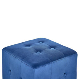 Wyld And Coco Blue Velvet Cube Pouffe - Button-Tufted Footstool And Compact Side Table, W36 X D36 X H39Cm - thumbnail 3