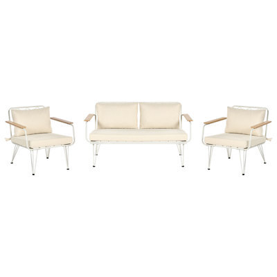 Wyld And Coco Luxegarden 4-Seater Garden Sofa Set Beige Cushioned Steel Frame, Includes Coffee Table And Removable Covers - image 1